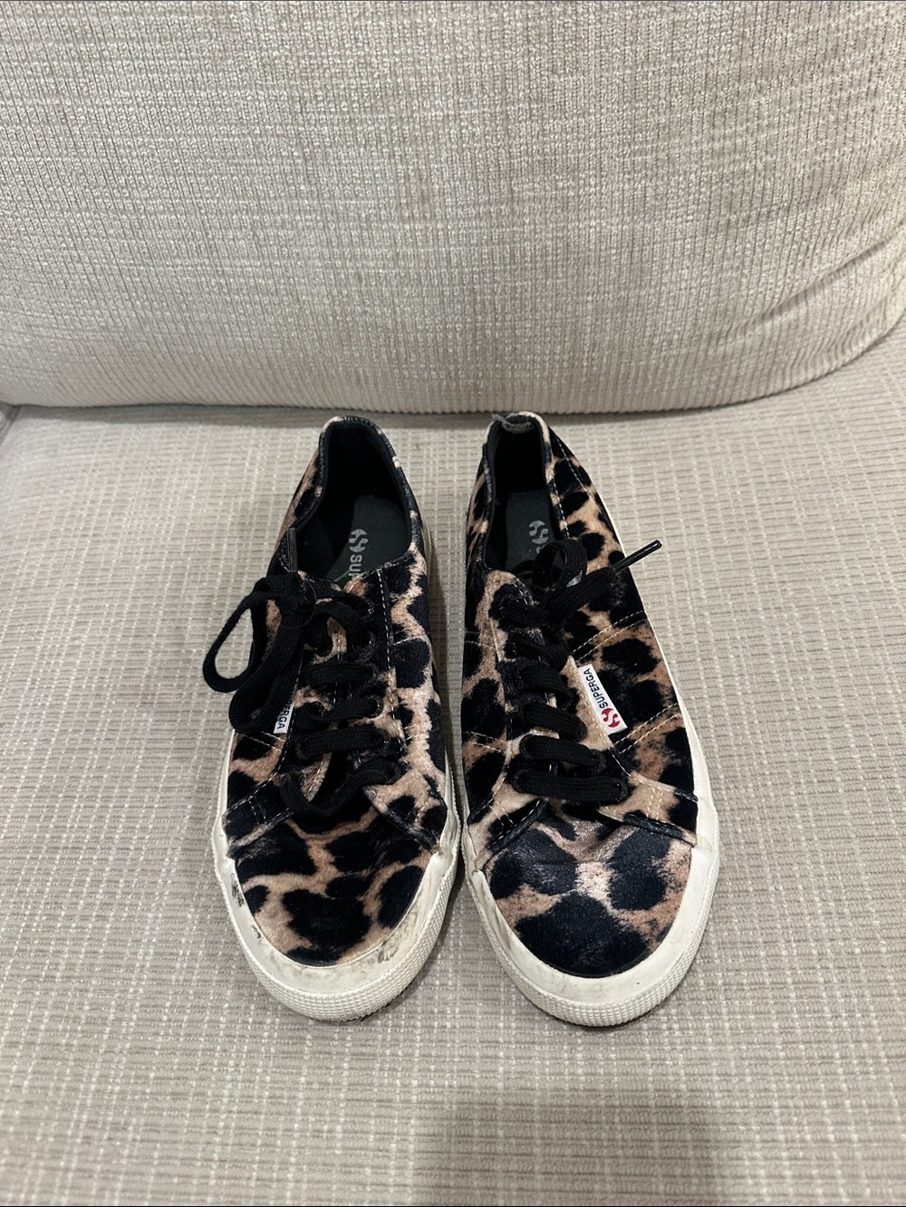 Superga Leopard-Print Velvet Sneakers in Brown and Black